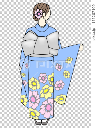 Light blue furisode (long-sleeved kimono) - back 133287109