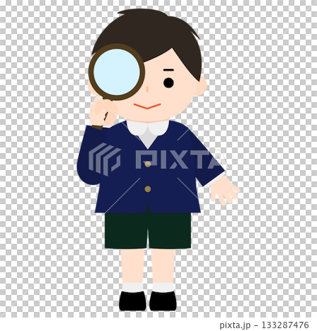 Boy examining with a magnifying glass Boy examining with a magnifying glass 133287476