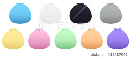 いろんな色のゴミ袋のイラスト素材　水色　白　黒　灰色　黄色　ピンク　緑　オレンジ色　紫 133287651