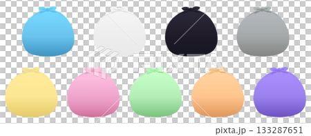 いろんな色のゴミ袋のイラスト素材　水色　白　黒　灰色　黄色　ピンク　緑　オレンジ色　紫 133287651