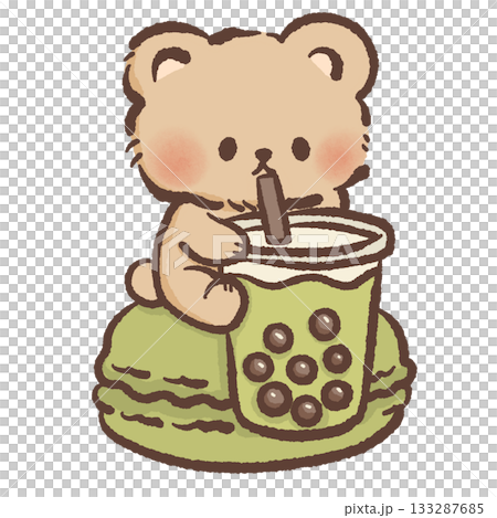 Kawaii bear with matcha bubble tea sitting on macaron cute dessert illustration boba drink sweet pastel food art adorable character matcha aesthetic Kawaii bear with matcha bubble tea sitting on macaron cute dessert illustration boba drink sweet pastel food art adorable character matcha aesthetic 133287685