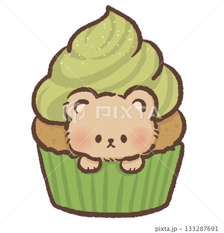Cute matcha cupcake bear dessert illustration with kawaii pastel bakery vibes, sweet green tea frosting treat ideal for cozy food themed designs Cute matcha cupcake bear dessert illustration with kawaii pastel bakery vibes, sweet green tea frosting treat ideal for cozy food themed designs 133287691