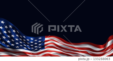 USA or American flag on dark blue background with copy space Independence day banner 3D render 133288063