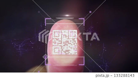 Highlighting scanning frame on human fingertip with QR code pattern in virtual interface 133288143