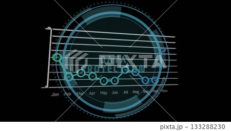 Displaying circular HUD on dashboard with grid lines, line graph Jan-Sep and DATA PROTECTION text 133288230