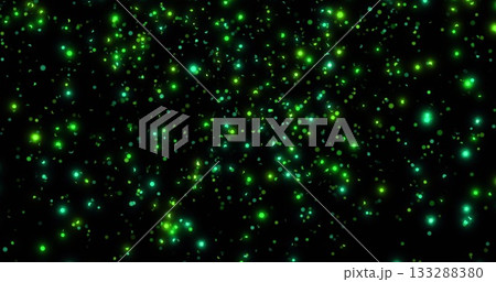 Scattering green and cyan luminescent particles across abstract digital void, showing light specks Scattering green and cyan luminescent particles across abstract digital void, showing light specks 133288380
