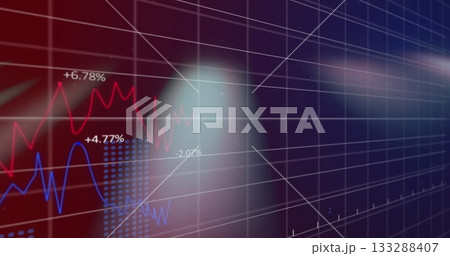 Showing chart with red or blue lines grid overlay on virtual trading interface, +6 133288407