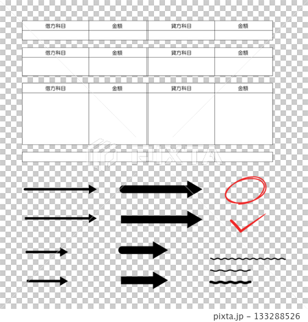 記帳日記帳分錄範本和箭頭標記集 記帳日記帳分錄範本和箭頭標記集 133288526