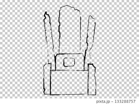 静寂な霊園、伝統的なお墓・和風の墓石と供養のシンボル・卒塔婆の立つ日本の古びた墓の線画 133288757