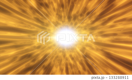 Golden glowing tunnel with bright white core and flowing energy waves in motion 133288911