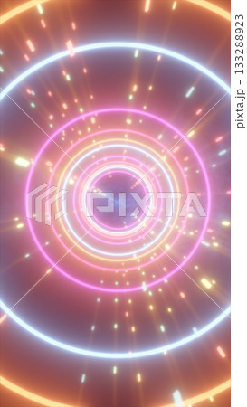 Colorful glowing rings forming a tunnel-like abstract scene with neon lights and motion blur for a futuristic look Colorful glowing rings forming a tunnel-like abstract scene with neon lights and motion blur for a futuristic look 133288923