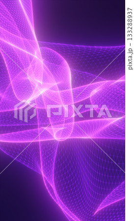 Abstract glowing purple light waves forming fluid geometric shapes on a dark background 133288937