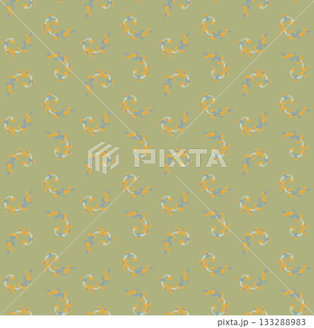 Orange Botanical Circular Medallions Pattern Orange Botanical Circular Medallions Pattern 133288983
