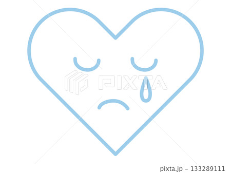 涙を流す心（ハートブレイク）・悲しむ感情・泣いているハートマークの線画 133289111