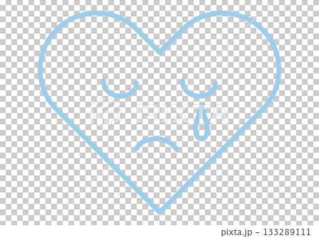 涙を流す心（ハートブレイク）・悲しむ感情・泣いているハートマークの線画 133289111