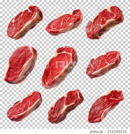 Set of of fresh pork chop cut isolated on white background, showcasing texture and quality 133289233
