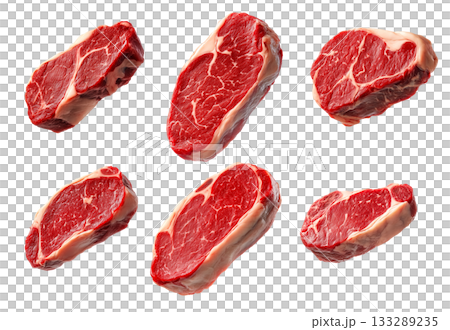 Set of of fresh pork chop cut isolated on white background, showcasing texture and quality 133289235