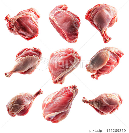 Set of chicken or turkey thigh isolated on white transparent background Set of chicken or turkey thigh isolated on white transparent background 133289250