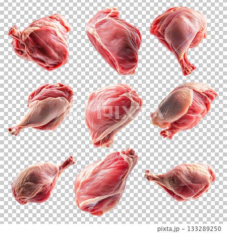 Set of chicken or turkey thigh isolated on white transparent background Set of chicken or turkey thigh isolated on white transparent background 133289250