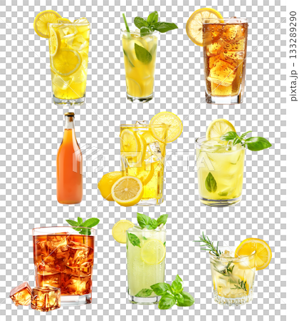 Chilled kombucha amber served with a slice of lemon, cocktail or lemonade with mint or basil Chilled kombucha amber served with a slice of lemon, cocktail or lemonade with mint or basil 133289290