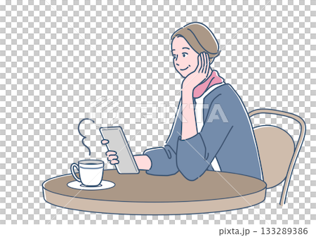 A stylish senior woman is using a smartphone in a cafe 133289386