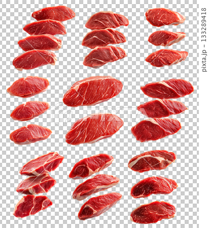 Set of fresh Duck breast cut, isolated on white background, showcasing culinary concept Set of fresh Duck breast cut, isolated on white background, showcasing culinary concept 133289418