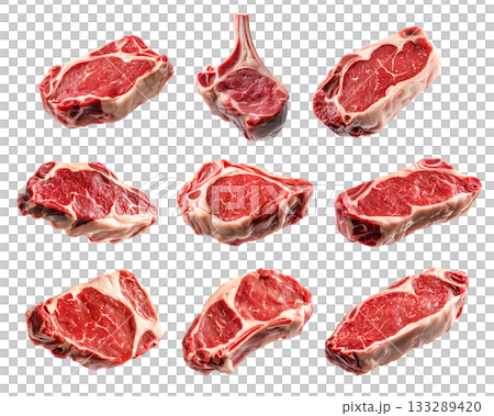 Set of fresh Lamb chop cut, isolated on white background, showcasing culinary concept 133289420