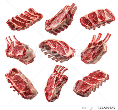 Set of rack of Lamb, isolated on white background, showcasing culinary concept 133289423