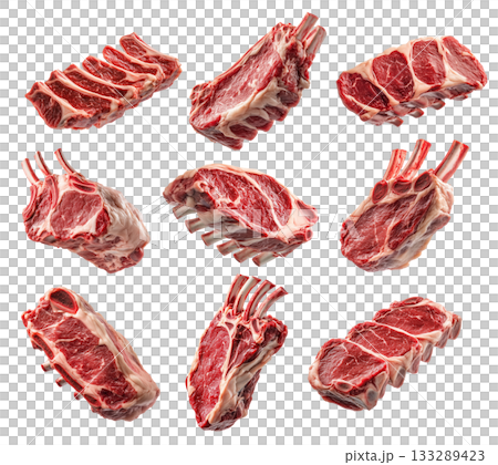 Set of rack of Lamb, isolated on white background, showcasing culinary concept 133289423