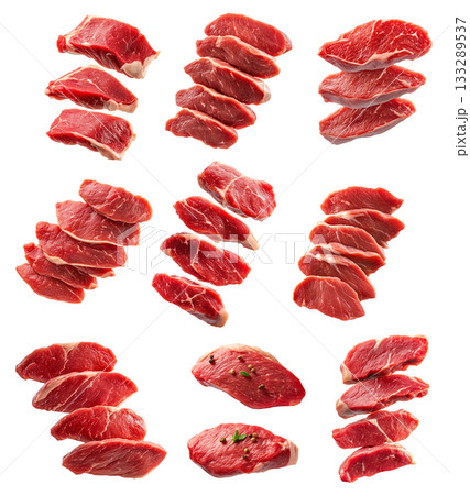 Set of fresh Duck breast cut, isolated on white background, showcasing culinary concept Set of fresh Duck breast cut, isolated on white background, showcasing culinary concept 133289537