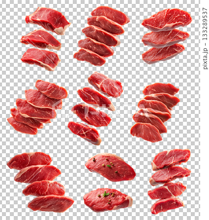 Set of fresh Duck breast cut, isolated on white background, showcasing culinary concept Set of fresh Duck breast cut, isolated on white background, showcasing culinary concept 133289537