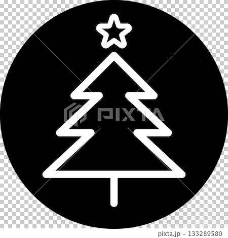 ラインアートのもみの木の円形アイコン おしゃれな白黒のクリスマスツリーのベクターイラスト ラインアートのもみの木の円形アイコン おしゃれな白黒のクリスマスツリーのベクターイラスト 133289580