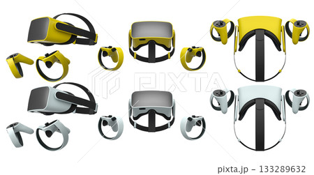 Virtual reality glasses and headset with controllers isolated on white background with clipping path 133289632