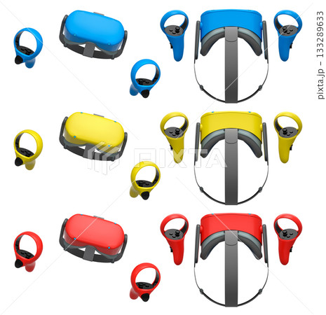 Virtual reality glasses and headset with controllers isolated on white background with clipping path 133289633