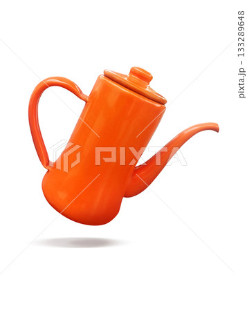 Retro metallic orange kettle floating on a white background. Retro metallic orange kettle floating on a white background. 133289648