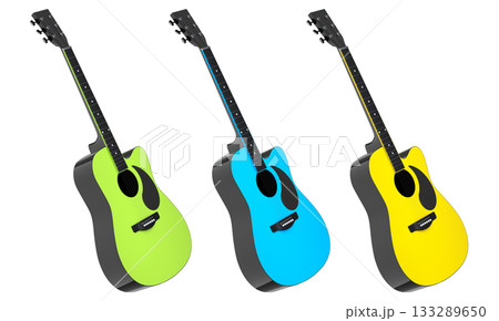 Set of electric acoustic guitar isolated on white transparent background. 133289650