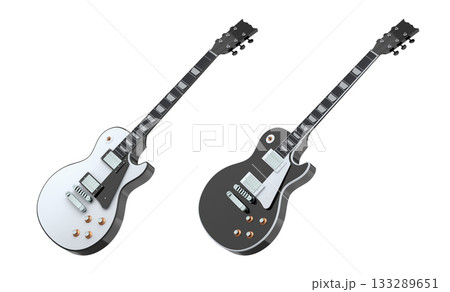 Set of electric acoustic guitar isolated on white transparent background. 133289651