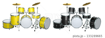 Set of realistic drums with metal cymbals or drumset on white background 133289665