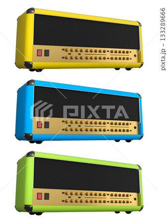 Set of classical electric and acoustic guitar amplifier isolated on white background. 133289666