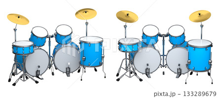 Set of realistic drums with metal cymbals or drumset on white background Set of realistic drums with metal cymbals or drumset on white background 133289679