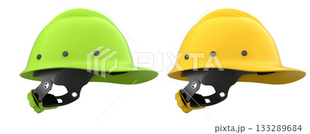 Set of construction safety helmets isolated on white transparent background, symbolizing safety and industry standards 133289684