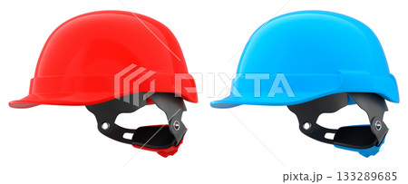 Set of construction safety helmets isolated on white transparent background, symbolizing safety and industry standards 133289685