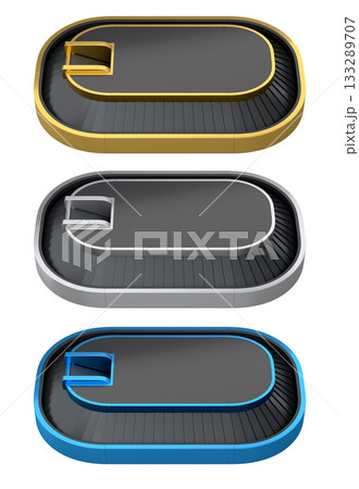 Set of Airport luggage conveyor belt from baggage claim area on white background. 133289707
