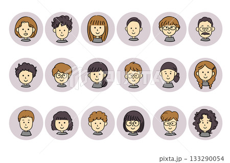 いろいろな人の顔シンプルアイコンイラスト_円形背景あり 133290054