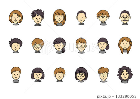 いろいろな人の顔シンプルアイコンイラスト 133290055