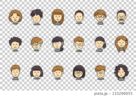 いろいろな人の顔シンプルアイコンイラスト 133290055