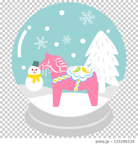 スウェーデンのダーラナホースのスノードーム（北欧風パステル／冬・年賀イラスト） 133290138