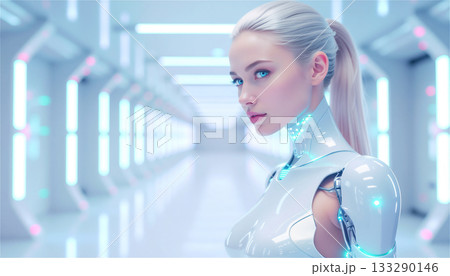 オフィス・工場・病院で働く美しい女性AIアンドロイドロボット オフィス・工場・病院で働く美しい女性AIアンドロイドロボット 133290146