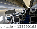 Frankfurt, Germany, June 10, 2019: Premium Economy Cabin with Multiple Seat Rows on a Long Haul Aircraft 133290168