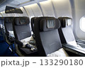Frankfurt, Germany, June 10, 2019: Premium Economy Cabin with Multiple Seat Rows on a Long Haul Aircraft 133290180